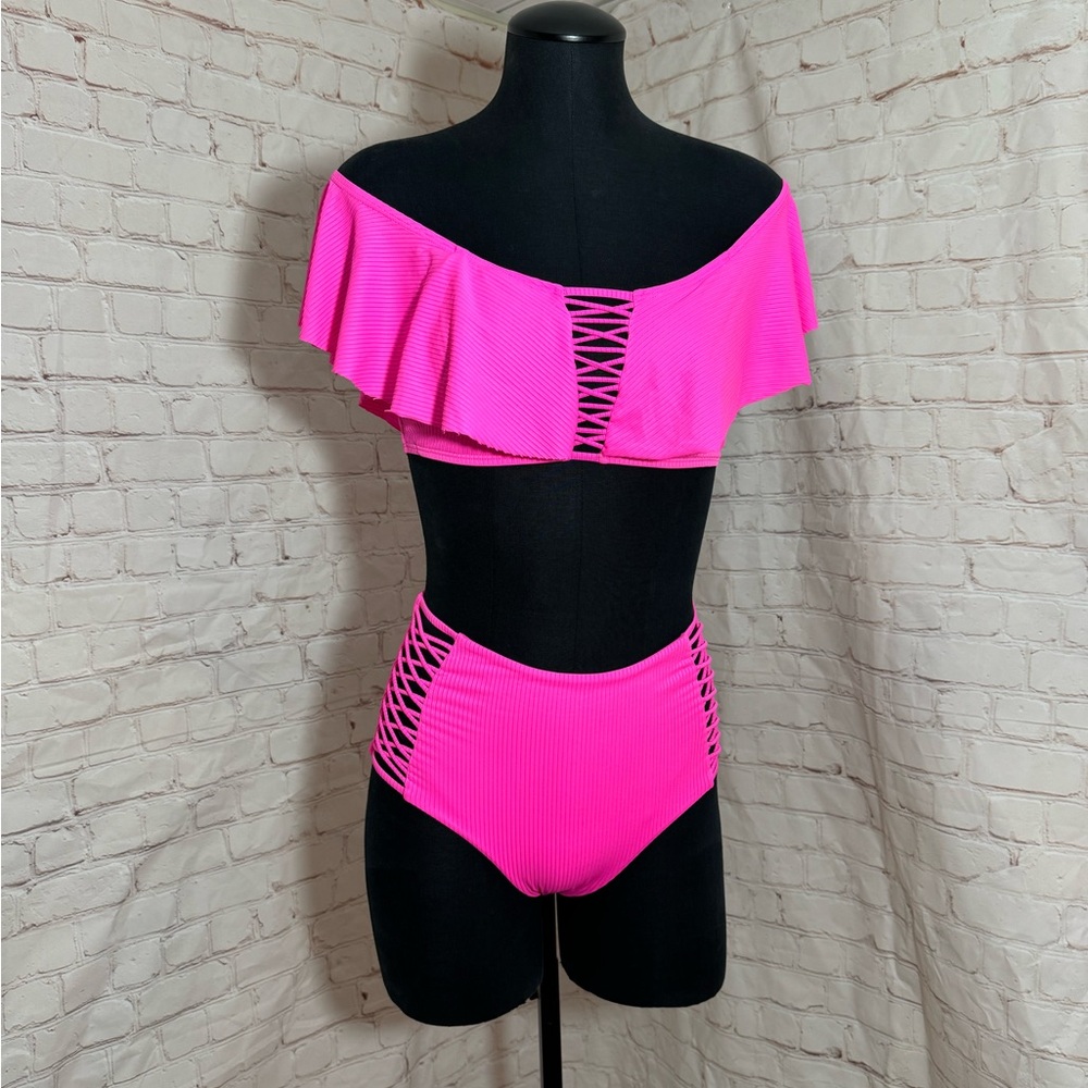 Tinibikini Neon Pink Flutter Sleeve Bikini